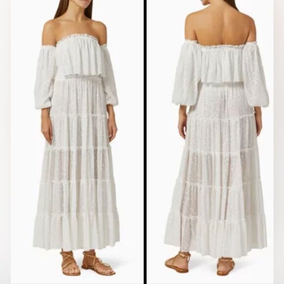 Misa Cassandra Bohemian Romantic white ruffled maxi dress Dress in White dots - Picture 2 of 11